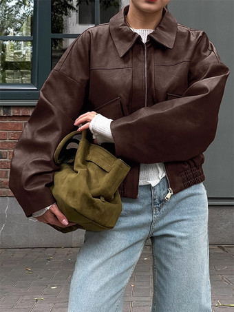 フェイクレザー レディース バイカージャケット - レトロなオーバーサイズ ラペルカラー モトコート - ヴィンテージ ジップアップ ストリートウェア 春のコーディネート 2026