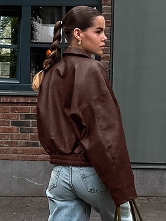 フェイクレザー レディース バイカージャケット - レトロなオーバーサイズ ラペルカラー モトコート - ヴィンテージ ジップアップ ストリートウェア 春のコーディネート 2026