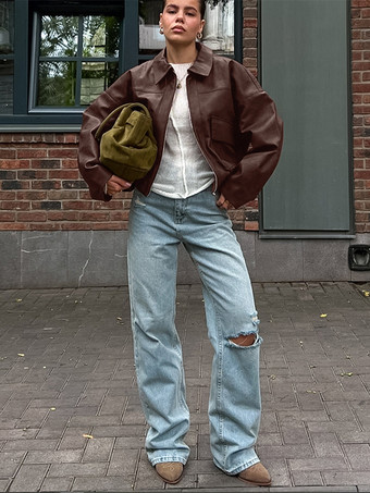 フェイクレザー レディース バイカージャケット - レトロなオーバーサイズ ラペルカラー モトコート - ヴィンテージ ジップアップ ストリートウェア 春のコーディネート 2026