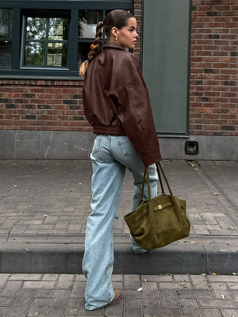 フェイクレザー レディース バイカージャケット - レトロなオーバーサイズ ラペルカラー モトコート - ヴィンテージ ジップアップ ストリートウェア 春のコーディネート 2026