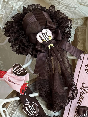 Chapeau mini Lolita en dentelle chocolatée à la fraise accessoire pour cheveux