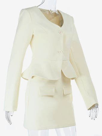 エレガントなレディーススカートスーツセット - ペプラムブレザーとミニスカートのツーピース - オールドマネースタイル 春のビジネスウェア 2026