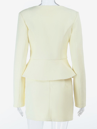 エレガントなレディーススカートスーツセット - ペプラムブレザーとミニスカートのツーピース - オールドマネースタイル 春のビジネスウェア 2026