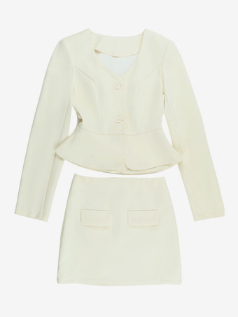 エレガントなレディーススカートスーツセット - ペプラムブレザーとミニスカートのツーピース - オールドマネースタイル 春のビジネスウェア 2026