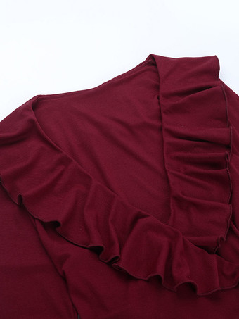 ロマンチックなフリル付きレディースラップトップ - Vネック長袖 - コケットな雰囲気の春のデートナイトウェア 2026