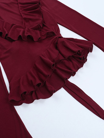 ロマンチックなフリル付きレディースラップトップ - Vネック長袖 - コケットな雰囲気の春のデートナイトウェア 2026