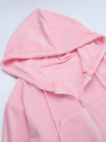 ピンクのレディース2ピーストラックスーツ - トレンディなジップアップクロップドパーカーとストレートパンツ - Y2Kベロアスタイル春のラウンジウェア2026