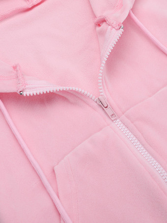 ピンクのレディース2ピーストラックスーツ - トレンディなジップアップクロップドパーカーとストレートパンツ - Y2Kベロアスタイル春のラウンジウェア2026