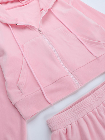 ピンクのレディース2ピーストラックスーツ - トレンディなジップアップクロップドパーカーとストレートパンツ - Y2Kベロアスタイル春のラウンジウェア2026