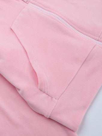 ピンクのレディース2ピーストラックスーツ - トレンディなジップアップクロップドパーカーとストレートパンツ - Y2Kベロアスタイル春のラウンジウェア2026