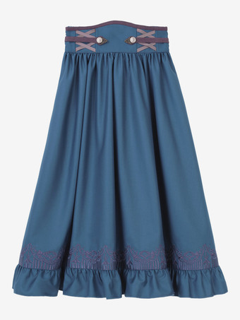 クラシックロリータドレス ダークネイビー OP ポリエステル レースアップ 長袖 ロリータドレスセット