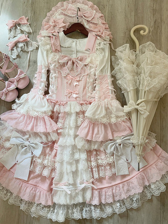 ピンク姫ロリータドレス レースフリル JSK ショート スウィートロリータドレス