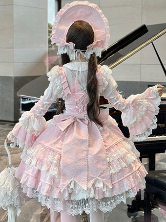 ピンク姫ロリータドレス レースフリル JSK ショート スウィートロリータドレス
