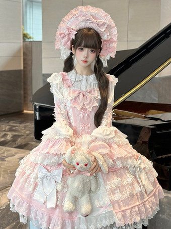 ピンク姫ロリータドレス レースフリル JSK ショート スウィートロリータドレス