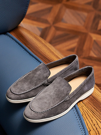 グレイスエード メンズ カジュアル ローファー 本革 ラウンドトゥ スリッポンシューズ