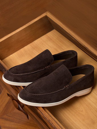 ディープブラウンスエード メンズ カジュアル ローファー 本革 ラウンドトゥ スリッポンシューズ