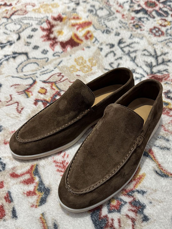 カーキ スエード メンズ カジュアル ローファー 本革 ラウンドトゥ スリッポンシューズ