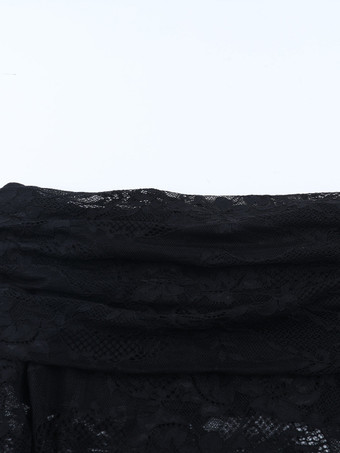 オフショルダーレースパッチワークマキシドレス（レディース） - ブラックゴシックシースルー袖ボディコンガウン - 2026年春のガラパーティー衣装