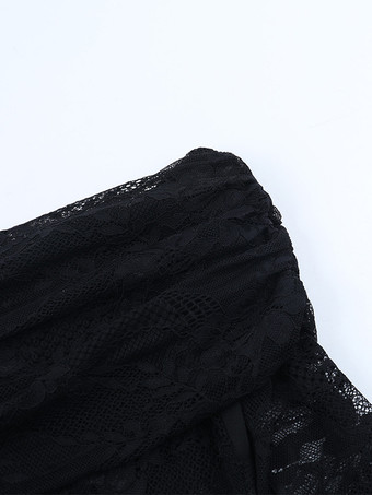 オフショルダーレースパッチワークマキシドレス（レディース） - ブラックゴシックシースルー袖ボディコンガウン - 2026年春のガラパーティー衣装