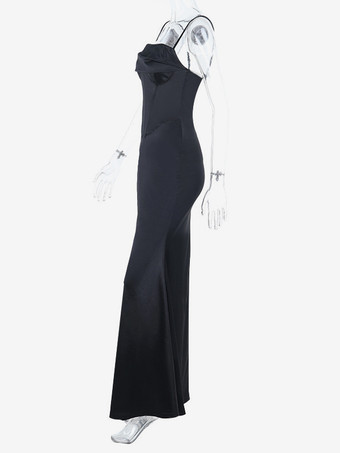 スパゲッティストラップコルセットマキシドレス（女性用） - ブラックのエレガントなボディコンガウン - 春の夜の結婚式ゲスト向け 2026
