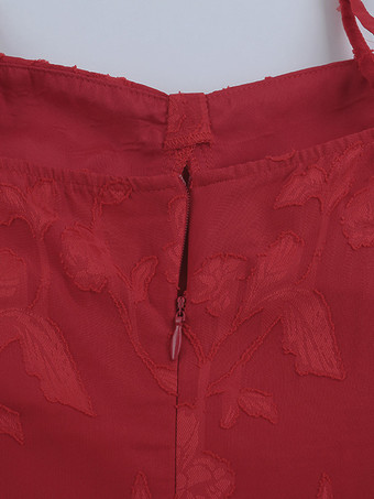 赤い花柄ジャカードマキシドレス（女性用） - ロマンチックなスリムフィットキャミドレス - 夏のデートナイトコーデ 2026