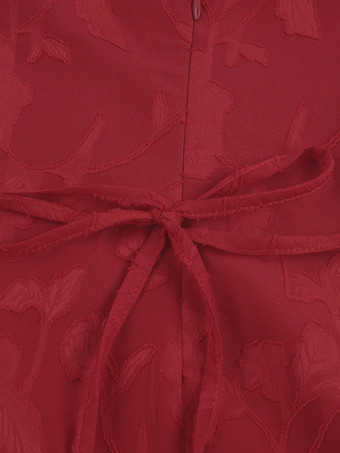 赤い花柄ジャカードマキシドレス（女性用） - ロマンチックなスリムフィットキャミドレス - 夏のデートナイトコーデ 2026