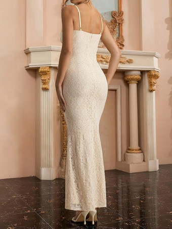 美しいレースのマキシドレス（女性用） - アプリコットカラーのギャザー入りボディコンガウン - 夏の結婚式ゲストパーティーウェア 2026