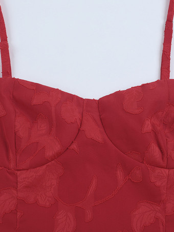 赤い花柄ジャカードマキシドレス（女性用） - ロマンチックなスリムフィットキャミドレス - 夏のデートナイトコーデ 2026