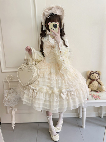 ホワイト スウィートロリータドレス ノースリーブ レース フリル JSK 姫ロリータドレス