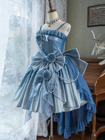 スウィートロリータドレス リボン パールチェーン サイドリボン JSK ロリータドレス