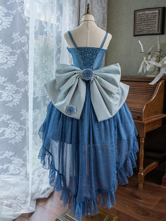 スウィートロリータドレス リボン パールチェーン サイドリボン JSK ロリータドレス