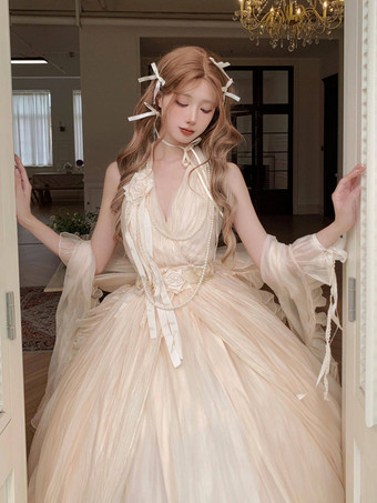 フェアリーロリータドレス ダークレッド ホルターサッシュ ティーパーティーロリータプロムドレス