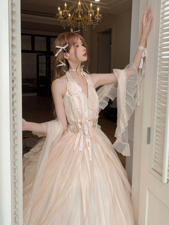 フェアリーロリータドレス ダークレッド ホルターサッシュ ティーパーティーロリータプロムドレス