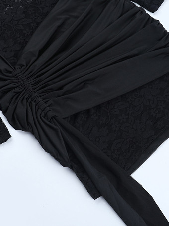 オフショルダーレースパッチワークミニドレス（女性用） - サイドドレープボディコン - 2026年春のクラブナイト衣装