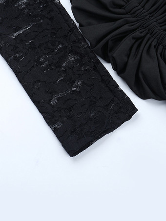 オフショルダーレースパッチワークミニドレス（女性用） - サイドドレープボディコン - 2026年春のクラブナイト衣装