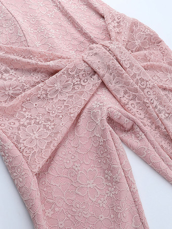 ピンクのフェアリーコアレースジャンプスーツ（レディース） - フロントタイフレアレッグロンパース - 夏のロマンチックなデートナイトパーティーウェア 2026