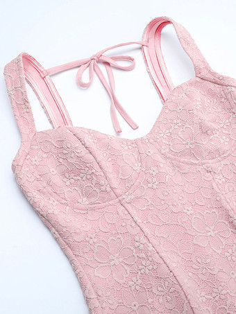 ピンクのフェアリーコアレースジャンプスーツ（レディース） - フロントタイフレアレッグロンパース - 夏のロマンチックなデートナイトパーティーウェア 2026