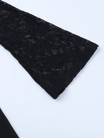 レースアップフレアジャンプスーツ（レディース） - ブラックゴシックフローラルレース長袖ボディコンロンパース - 2026年春のパーティクラブウェア