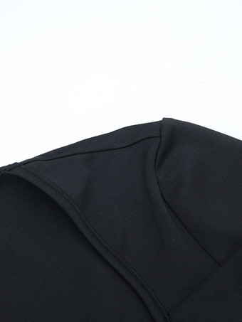 レディース用フリルVネックマキシドレス - ブラック エレガントな背中開きカットアウトボディコンロングドレス - 2026年春のイブニングドレス