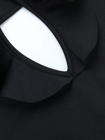 レディース用フリルVネックマキシドレス - ブラック エレガントな背中開きカットアウトボディコンロングドレス - 2026年春のイブニングドレス