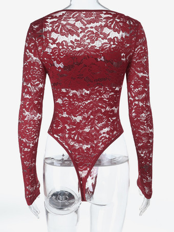 シースルーレースボディスーツ（女性用） - セクシーな長袖スリムフィットレオタードトップ - 春の夜のパーティーに最適 2026