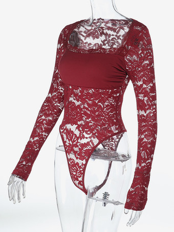 シースルーレースボディスーツ（女性用） - セクシーな長袖スリムフィットレオタードトップ - 春の夜のパーティーに最適 2026