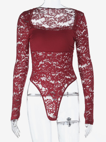 シースルーレースボディスーツ（女性用） - セクシーな長袖スリムフィットレオタードトップ - 春の夜のパーティーに最適 2026