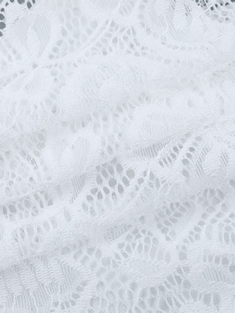 花柄レースのクロップトップ（レディース） - ホワイトのエレガントな長袖Vネックスリムフィットブラウス - 春の夜のお出かけクラブウェア 2026