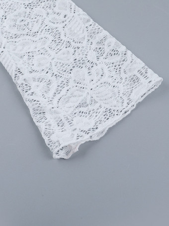 花柄レースのクロップトップ（レディース） - ホワイトのエレガントな長袖Vネックスリムフィットブラウス - 春の夜のお出かけクラブウェア 2026