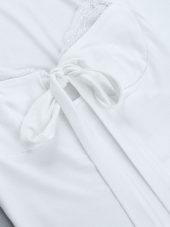 レーストリム ボウタイ フロント クロップドトップ レディース - ホワイト スリムフィット 長袖 フェアリーコア ブラウス - 春のナイトアウト クラブウェア 2026