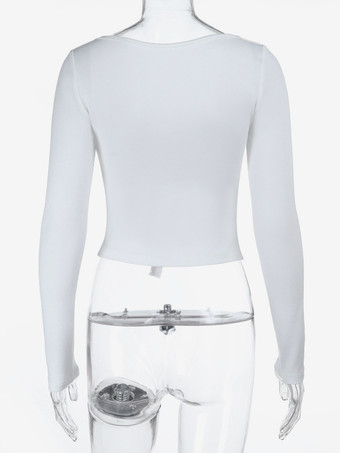 レーストリム ボウタイ フロント クロップドトップ レディース - ホワイト スリムフィット 長袖 フェアリーコア ブラウス - 春のナイトアウト クラブウェア 2026