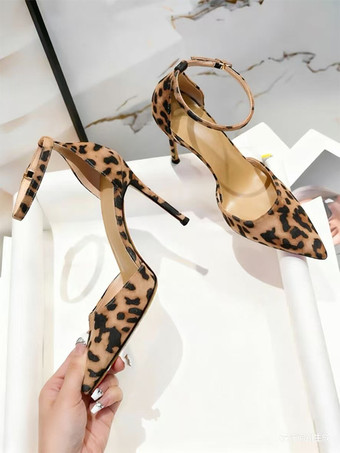 ハイヒールパンプス、ポインテッドトゥ、レオパード柄、スティレットヒールパンプス
