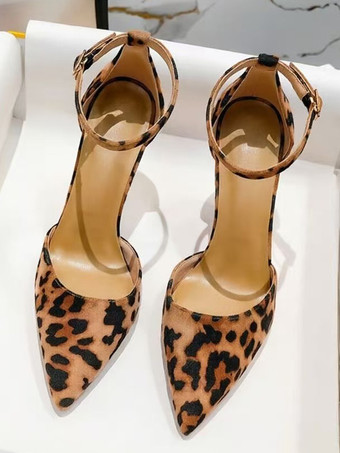 ヒョウ柄ハイヒールパンプス、ポインテッドトゥ、レオパード柄、スティレットヒールパンプス