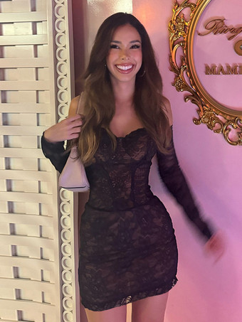 レースコルセットドレス（女性用） - ブラック オフショルダー 長袖 ボディコン ミニドレス - 春のクラブウェア イブニングパーティー 2026